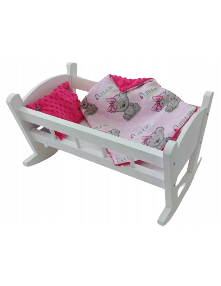 BIAŁA Kołyska dla lalek Z POŚCIELĄ BAWEŁNA + MINKY