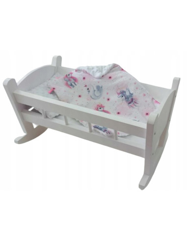 BIAŁA Kołyska dla lalek Z POŚCIELĄ BAWEŁNA + MINKY