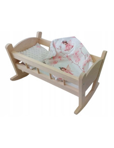 KOŁYSKA DREWNIANA DLA LALEK Z POŚCIELĄ