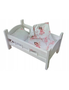 ŁÓŻECZKO BIAŁE DREWNIANE dla lalki + POŚCIEL