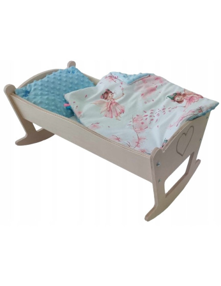 KOŁYSKA DLA LALEK GRAWEROWANA Z POŚCIELĄ