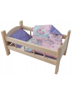 ŁÓŻECZKO DREWNIANE dla lalek DUŻE Z POŚCIELĄ