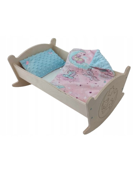 KOŁYSKA GRAWEROWANA DLA LALEK LALKI Z POŚCIELĄ