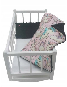 KOŁYSKA DREWNIANA BIAŁA dla lalek POŚCIEL MATERAC