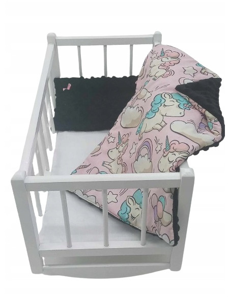 KOŁYSKA DREWNIANA BIAŁA dla lalek POŚCIEL MATERAC