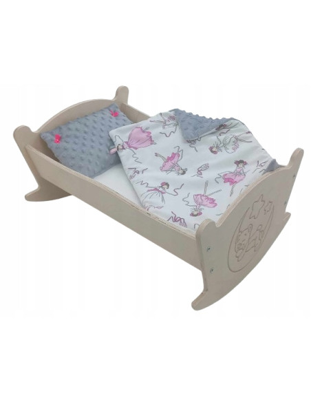 KOŁYSKA GRAWEROWANA DLA LALEK LALKI Z POŚCIELĄ