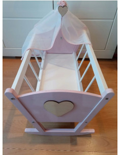 KOŁYSKA RÓŻOWA Z BALDACHIMEM + POŚCIEL KOŁYSKA DREWNIANA...