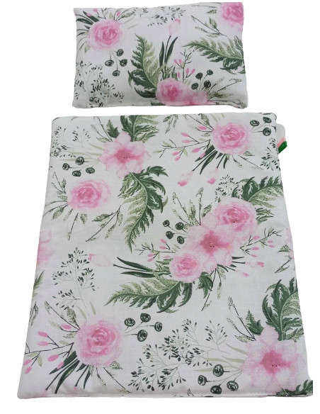 KOŁYSKA RÓŻOWA Z BALDACHIMEM + POŚCIEL KOŁYSKA DREWNIANA KOLOROWA DLA LALEK