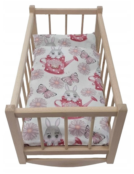 KOŁYSKA dla lalek drewniana, naturalna + POŚCIEL - Możliwość wyboru