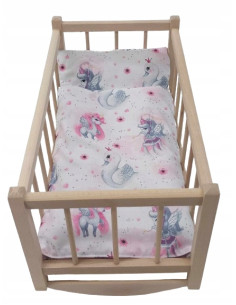 KOŁYSKA dla lalek drewniana, naturalna + POŚCIEL -...