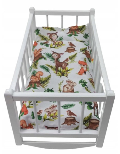 KOŁYSKA DLA LALEK BIAŁA DREWNIANA + POŚCIEL 3el