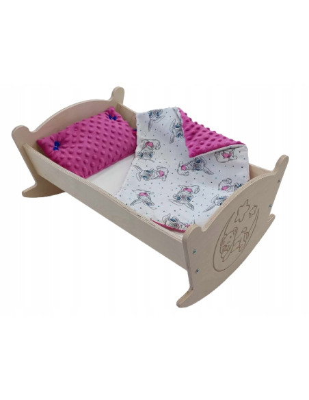 KOŁYSKA GRAWEROWANA DLA LALEK LALKI Z POŚCIELĄ