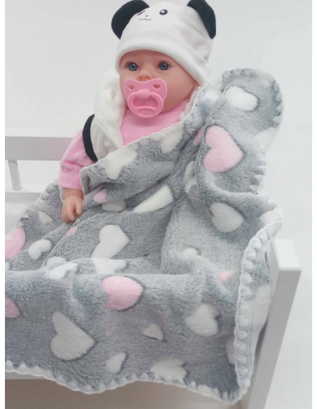 KOC DLA LALEK dzianinowy Serduszka. KOCYK PUSZYSTY DWUSTRONNY. PRODUCENT