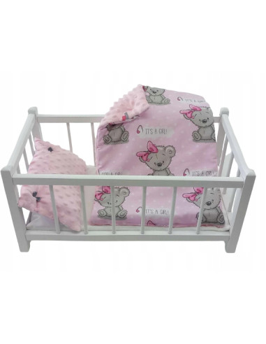 DREWNIANE ŁÓŻECZKO dla lalek + POŚCIEL -...