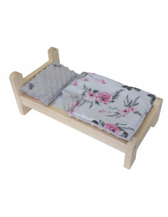 ŁÓŻKO DLA LALEK DREWNIANE. ŁÓŻECZKO + POŚCIEL MINKY