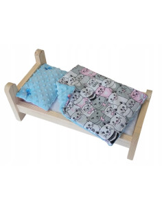 ŁÓŻKO DLA LALEK DREWNIANE. ŁÓŻECZKO + POŚCIEL MINKY