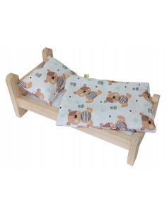 ŁÓŻKO DLA LALKI ŁÓŻECZKO DREWNIANE +POŚCIEL