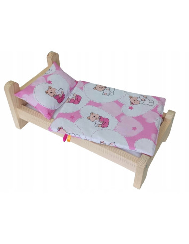 ŁÓŻKO DLA LALKI ŁÓŻECZKO DREWNIANE +POŚCIEL