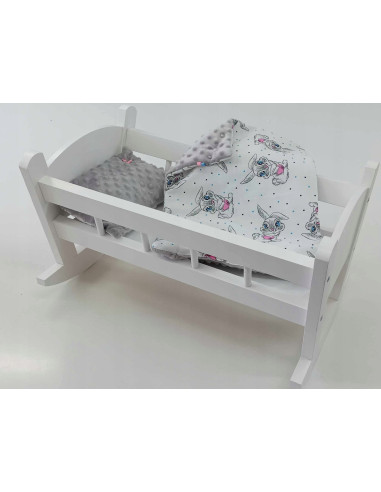 BIAŁA Kołyska dla lalek Z POŚCIELĄ BAWEŁNA+ MINKY