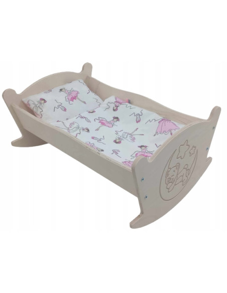 KOŁYSKA GRAWEROWANA DLA LALEK LALKI Z POŚCIELĄ