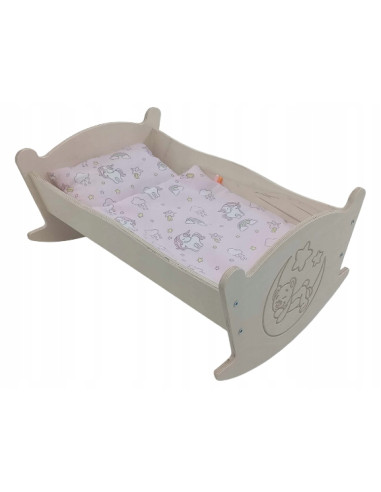 KOŁYSKA GRAWEROWANA DLA LALEK LALKI Z POŚCIELĄ