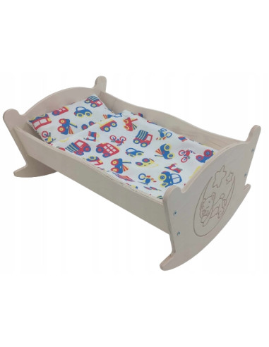 KOŁYSKA GRAWEROWANA DLA LALEK LALKI Z POŚCIELĄ