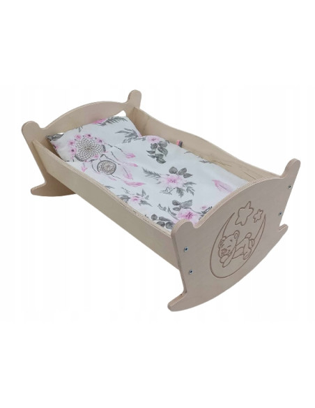 KOŁYSKA GRAWEROWANA DLA LALEK LALKI Z POŚCIELĄ