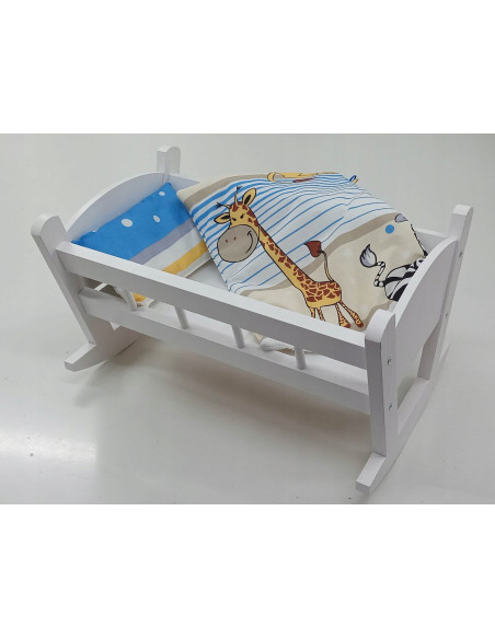 KOŁYSKA DLA LALEK BIAŁA + POŚCIEL Z MATERACEM