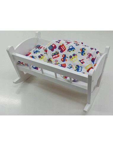 KOŁYSKA DLA LALEK BIAŁA + POŚCIEL Z MATERACEM