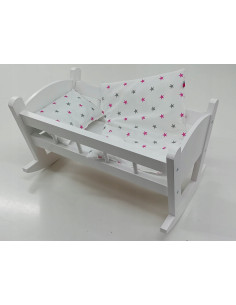 KOŁYSKA DLA LALEK BIAŁA + POŚCIEL Z MATERACEM