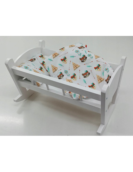 KOŁYSKA DLA LALEK BIAŁA + POŚCIEL Z MATERACEM