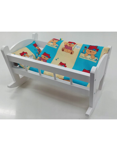 KOŁYSKA DLA LALEK BIAŁA + POŚCIEL Z MATERACEM