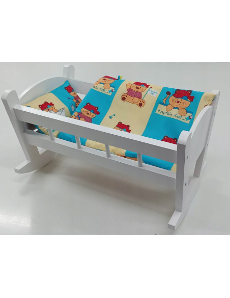 KOŁYSKA DLA LALEK BIAŁA + POŚCIEL Z MATERACEM