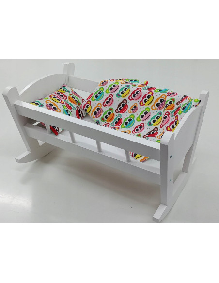 KOŁYSKA DLA LALEK BIAŁA + POŚCIEL Z MATERACEM