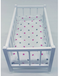 KOŁYSKA DLA LALEK BIAŁA DREWNIANA + POŚCIEL 3el