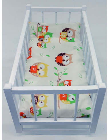 KOŁYSKA DLA LALEK BIAŁA DREWNIANA + POŚCIEL 3el