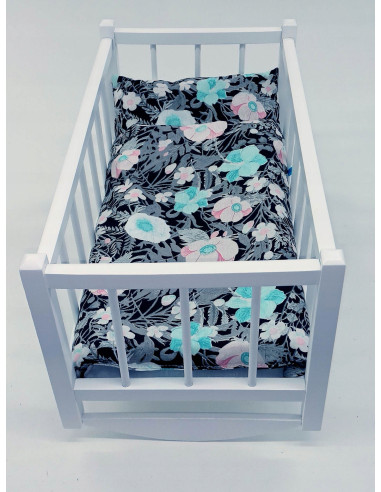 KOŁYSKA DLA LALEK BIAŁA DREWNIANA + POŚCIEL 3...