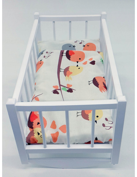 KOŁYSKA DLA LALEK BIAŁA DREWNIANA + POŚCIEL 3el