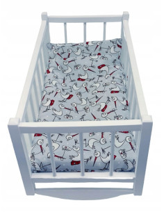 KOŁYSKA DLA LALEK BIAŁA DREWNIANA + POŚCIEL 3el