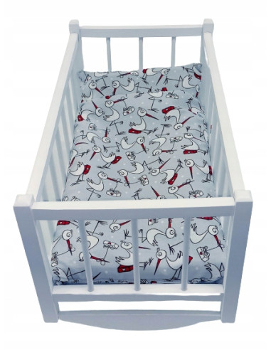 KOŁYSKA DLA LALEK BIAŁA DREWNIANA + POŚCIEL 3el