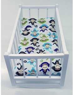 KOŁYSKA DLA LALEK BIAŁA DREWNIANA + POŚCIEL 3el