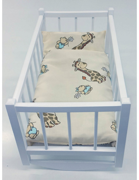 KOŁYSKA DLA LALEK BIAŁA DREWNIANA + POŚCIEL 3el