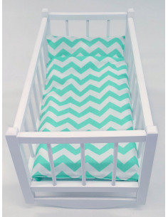 KOŁYSKA DLA LALEK BIAŁA DREWNIANA + POŚCIEL 3el