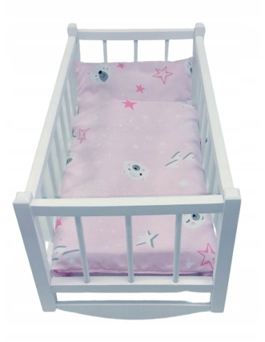 KOŁYSKA DLA LALEK BIAŁA DREWNIANA + POŚCIEL 3el