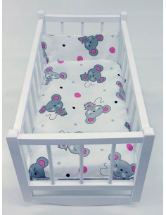 KOŁYSKA DLA LALEK BIAŁA DREWNIANA + POŚCIEL 3el