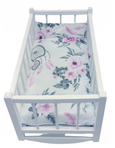 KOŁYSKA DLA LALEK BIAŁA DREWNIANA + POŚCIEL 3el