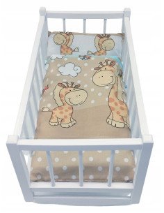 KOŁYSKA DLA LALEK BIAŁA DREWNIANA + POŚCIEL 3el