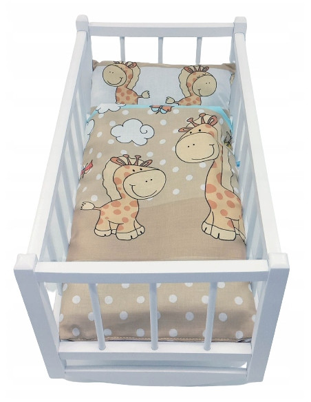 KOŁYSKA DLA LALEK BIAŁA DREWNIANA + POŚCIEL 3el