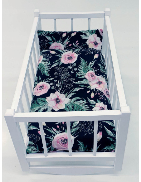 KOŁYSKA DLA LALEK BIAŁA DREWNIANA + POŚCIEL 3el