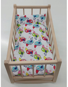 KOŁYSKA dla lalek drewniana + pościel 3 ELEMENTY